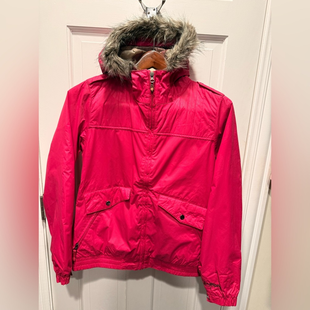 Burton Hot Pink Snowboard Jacket with Faux Fur Hood Size M